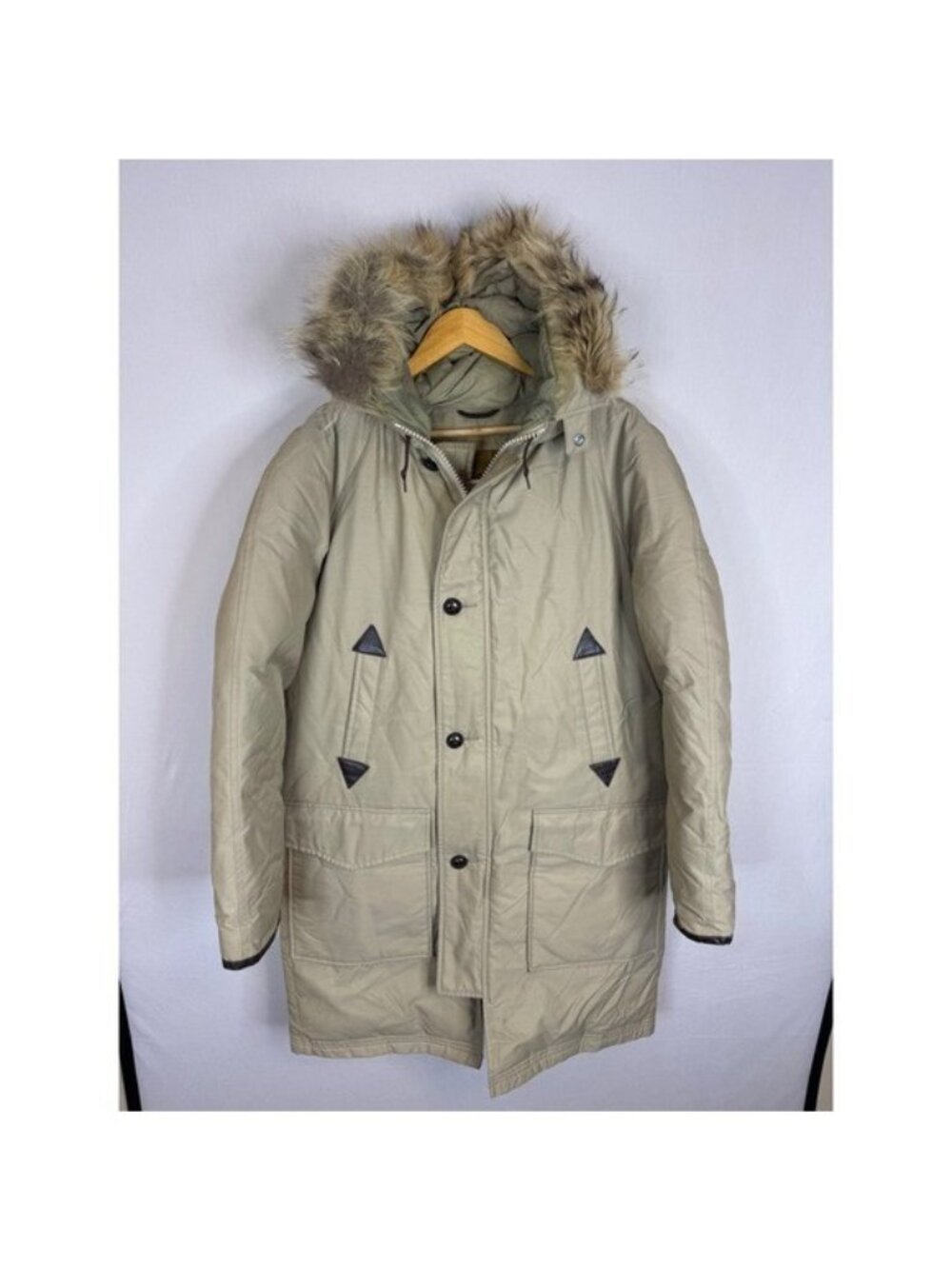 Vintage Climatiser Down Fill Faux Fur Hood Parka Jacket Tan Mens Size 38 1980